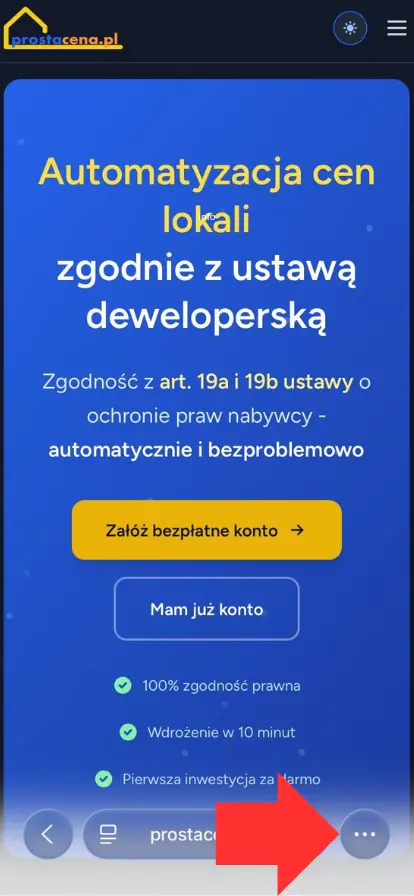 Menu przeglądarki Safari - trzy kropki na iPhone