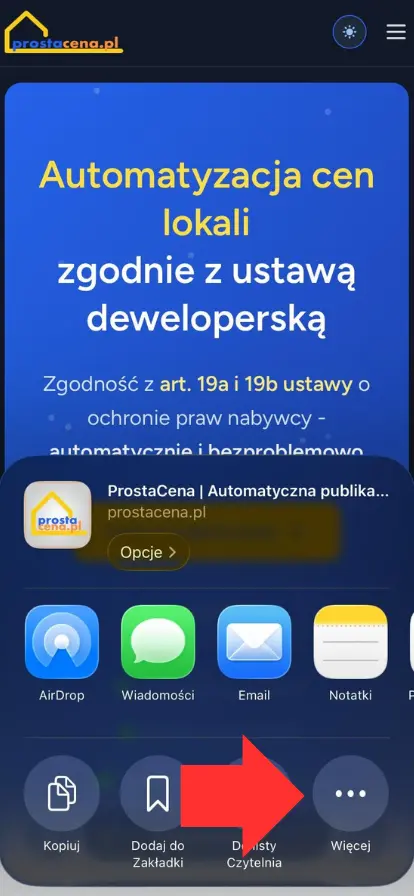 Opcja Więcej w arkuszu udostępniania na iPhone