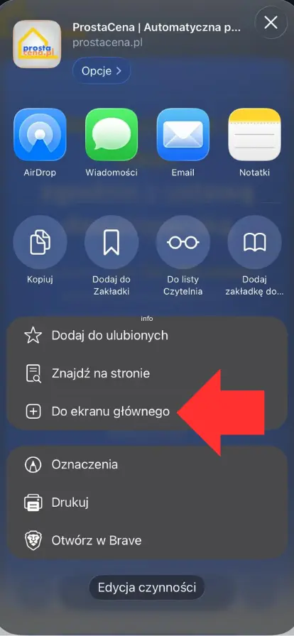 Opcja Do ekranu głównego na iPhone