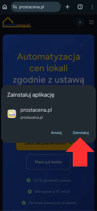 Potwierdzenie instalacji aplikacji na Androidzie